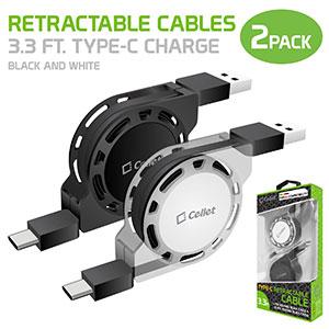 DCA1R - 2 Pack Retractable USB Type C Data Sync and Charge Cables