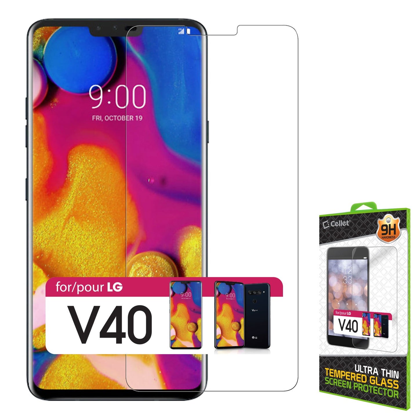 SGLGV40 - LG V40 Tempered Glass Screen Protector, Cellet 0.3mm Premium Tempered Glass Screen Protector for LG V40 (9H Hardness)