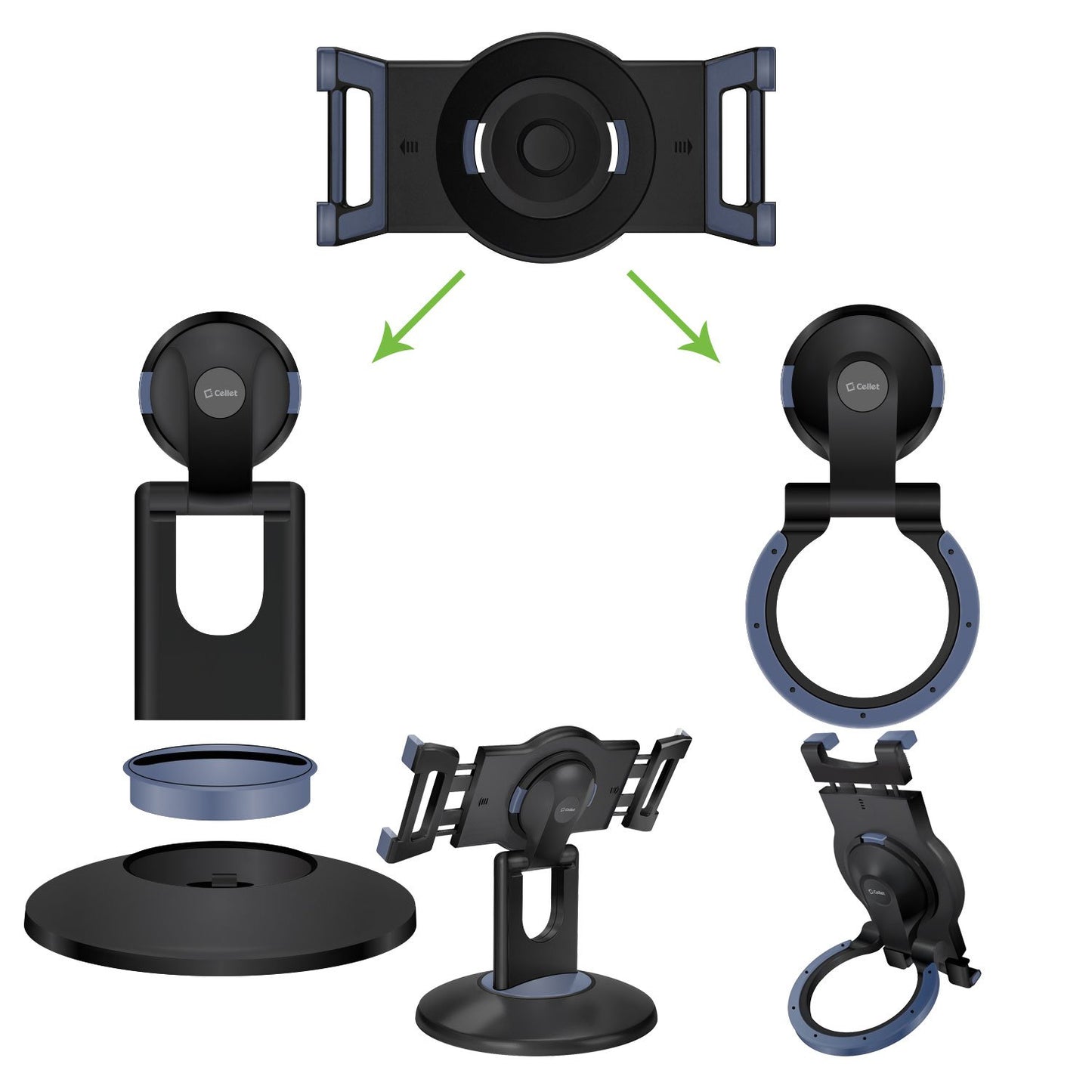 PHTAB5003 - 3-in-1 Tablet Holder Combo, Heavy Duty Desktop, Portable Stand and Headrest Holder with 360 Degree Rotation for iPads and Tablets