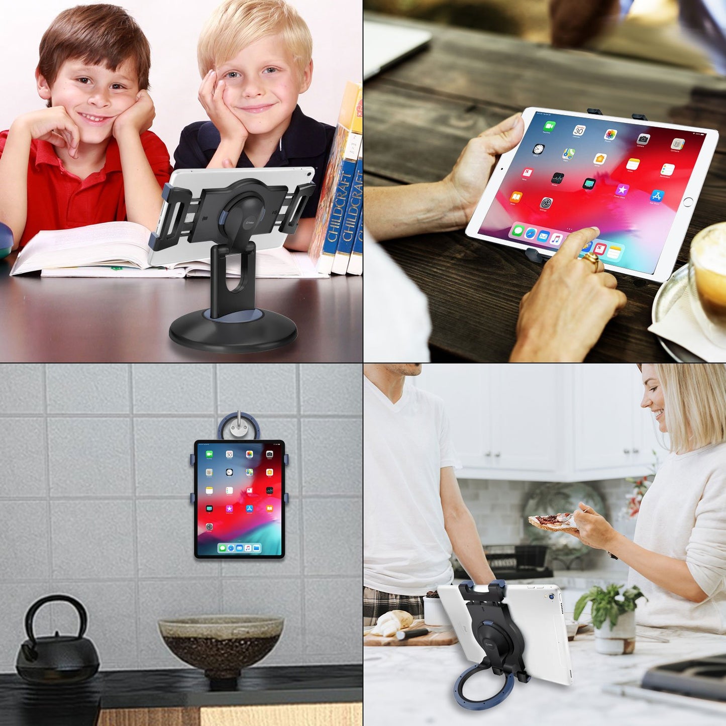 PHTAB5003 - 3-in-1 Tablet Holder Combo, Heavy Duty Desktop, Portable Stand and Headrest Holder with 360 Degree Rotation for iPads and Tablets