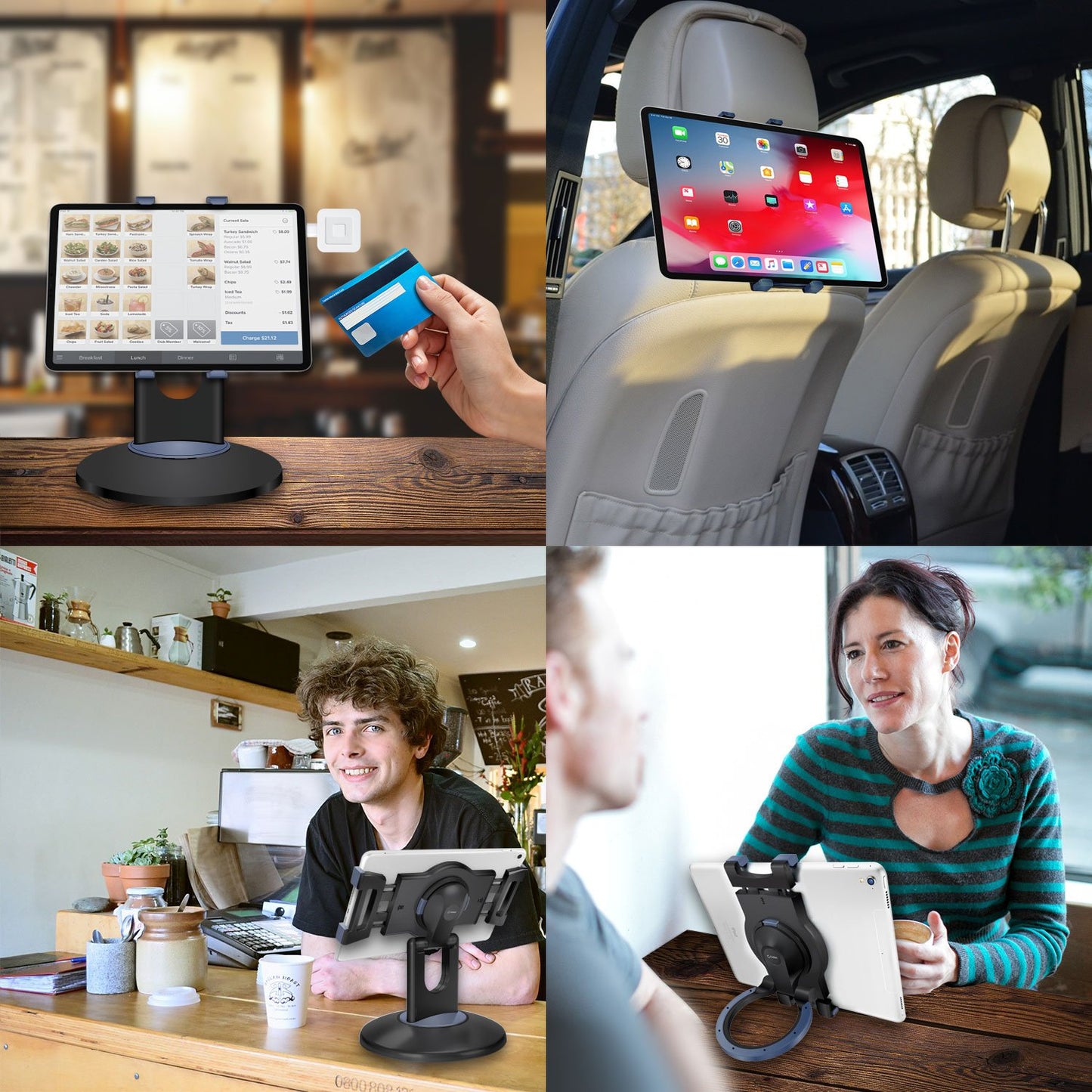 PHTAB5003 - 3-in-1 Tablet Holder Combo, Heavy Duty Desktop, Portable Stand and Headrest Holder with 360 Degree Rotation for iPads and Tablets