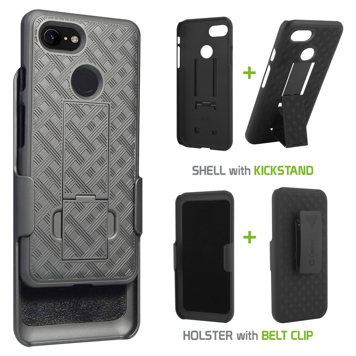 HLGOOPXL3- Cellet, Google Pixel 3 XL Holster Case, Heavy Duty Holster Kickstand Case with 180 Rotation Spring Belt Clip (Google Pixel 3 XL)