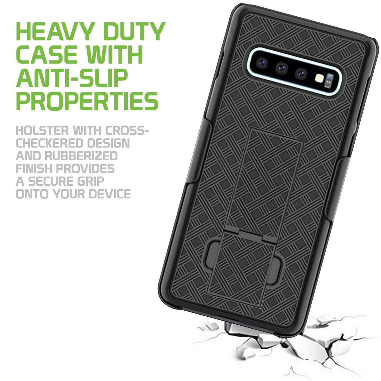 HLSAMS10 - Belt Clip Holster & Shell Case with Kickstand Heavy Duty Protection - Galaxy S10