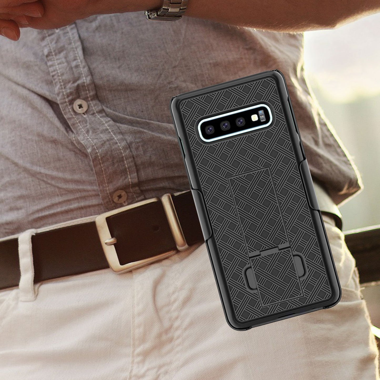 HLSAMS10P - Belt Clip Holster & Shell Case with Kickstand Heavy Duty Protection - Galaxy S10 Plus