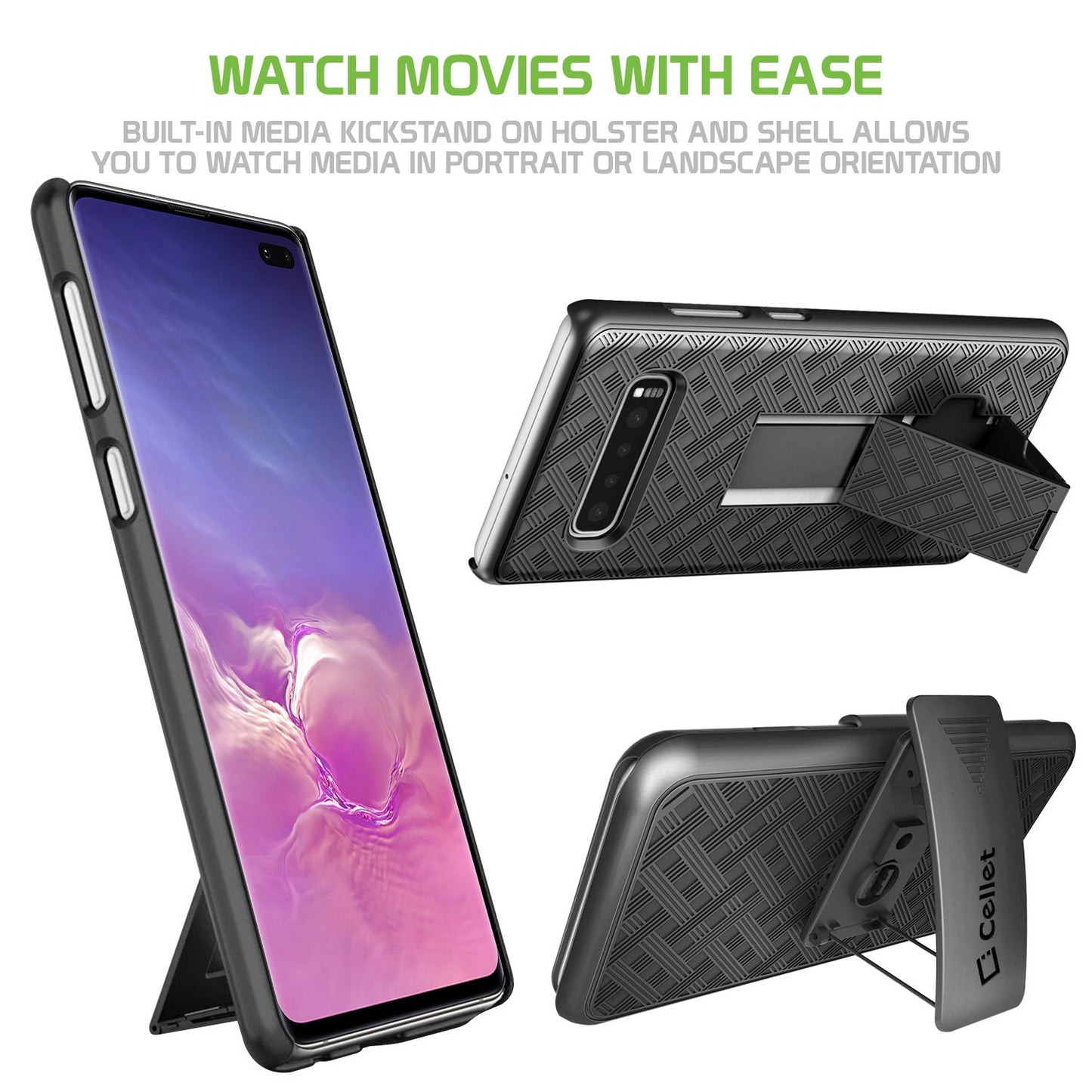 HLSAMS10P - Belt Clip Holster & Shell Case with Kickstand Heavy Duty Protection - Galaxy S10 Plus