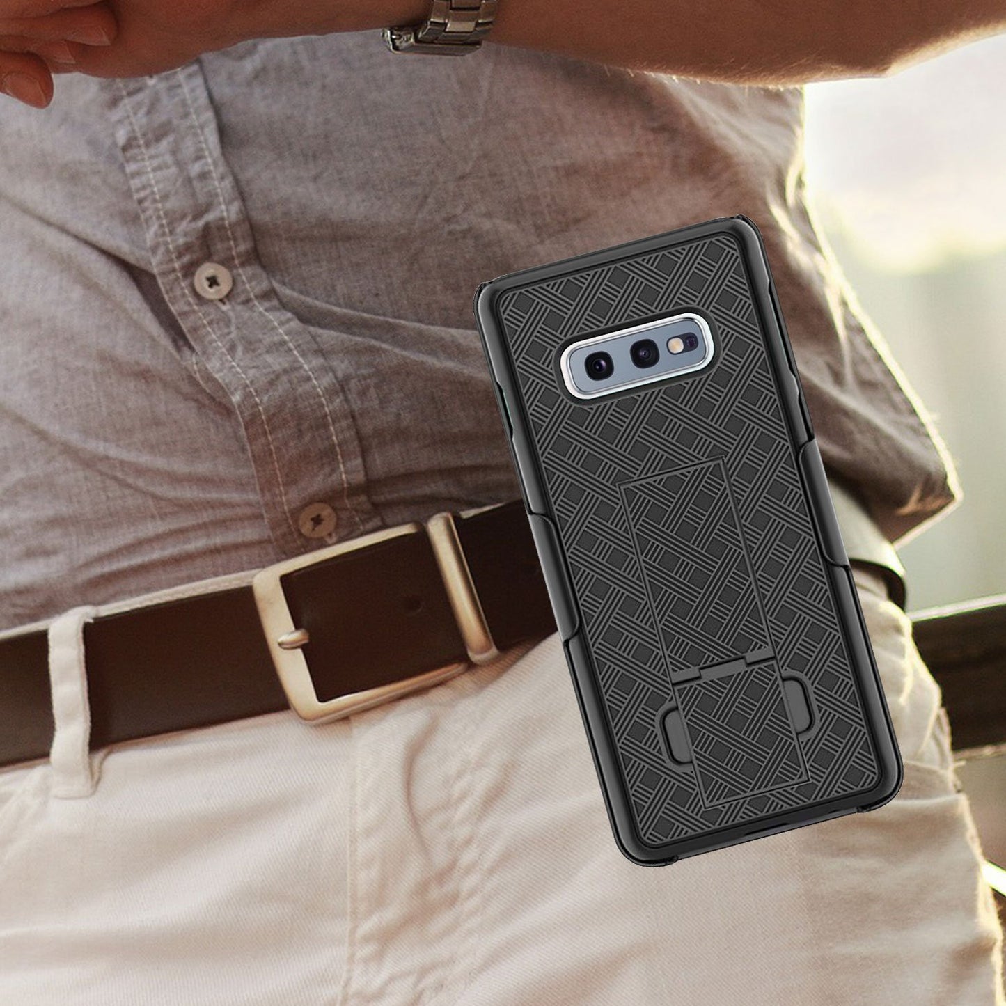 HLSAMS10E - Belt Clip Holster & Shell Case with Kickstand Heavy Duty Protection - Galaxy S10 Lite