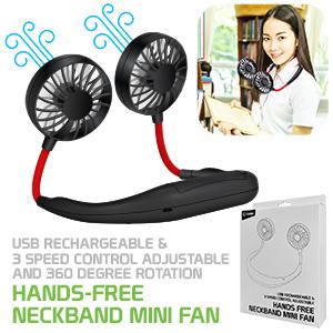 FANNECBK- Cellet Portable Hands-free USB Rechargeable Neck Fan with 3 Speed Control and 360 Degree Rotation for Camping and Other Outdoor Activities