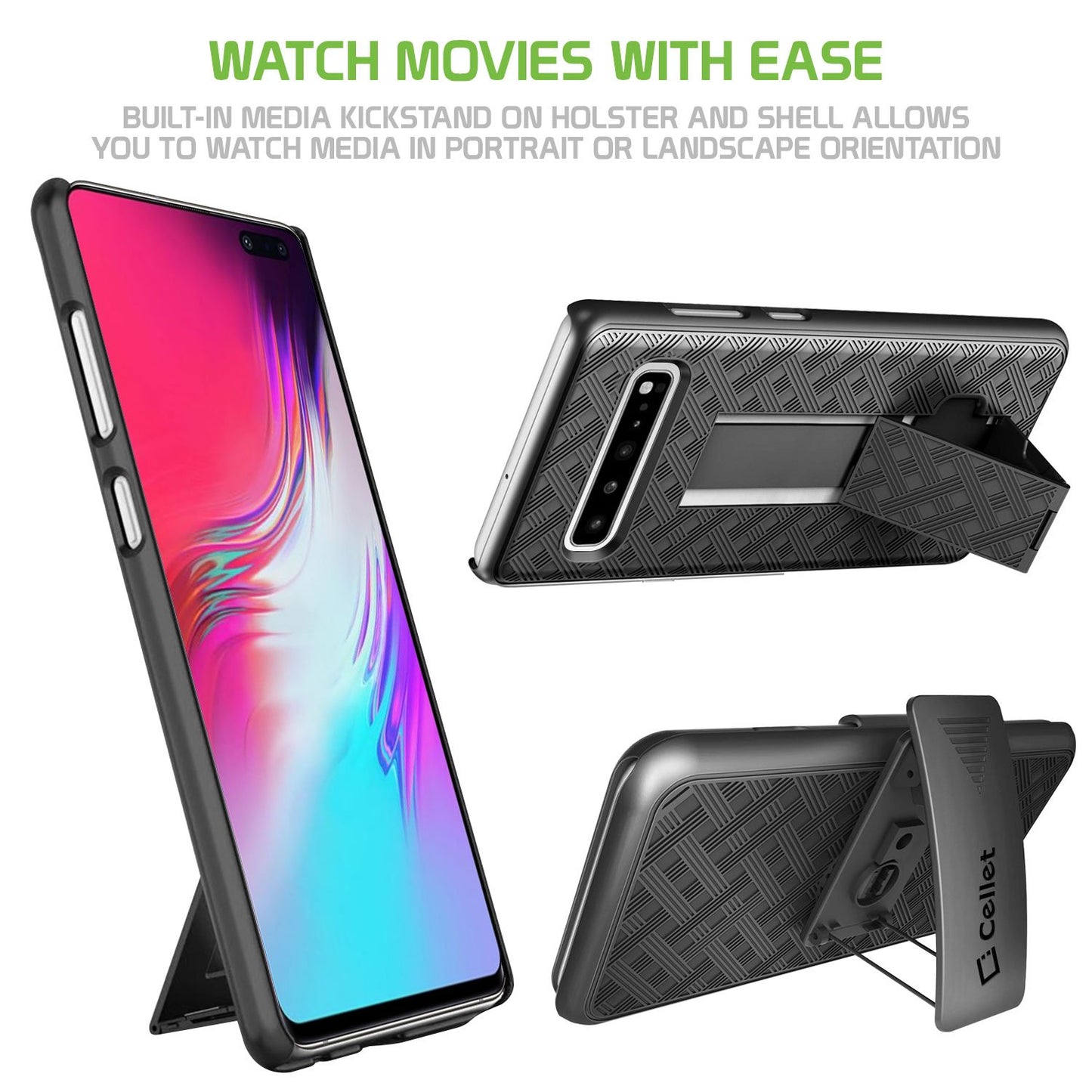 HLSAMS105G - Belt Clip Holster & Shell Case with Kickstand Heavy Duty Protection - Galaxy S10 5G