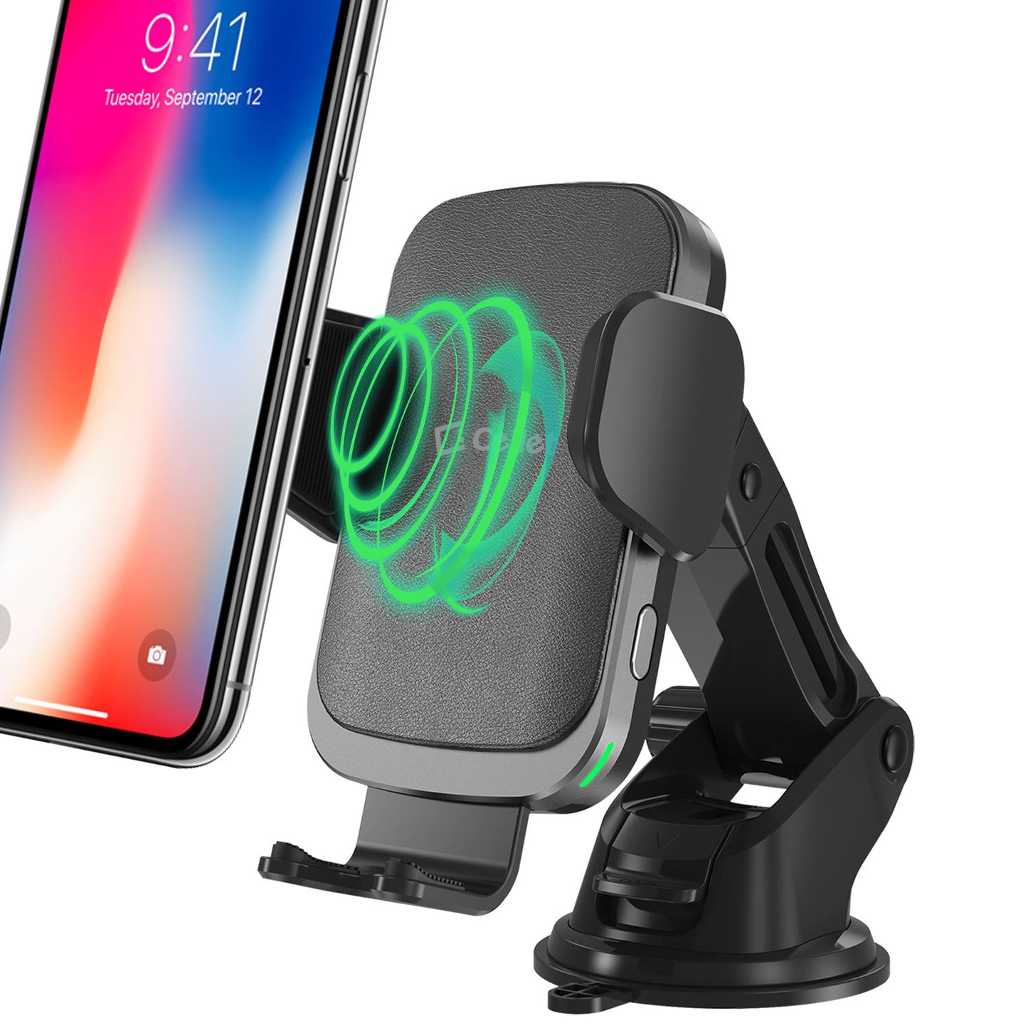 Fast Wireless Charging Phone Holder Mount with Touch Release and Lock Cradle, Reusable Sticky Suction Cup for Dashboard and Air Vent Compatible to iPhone Galaxy Z Flip, Z Fold, Google Pixel Moto