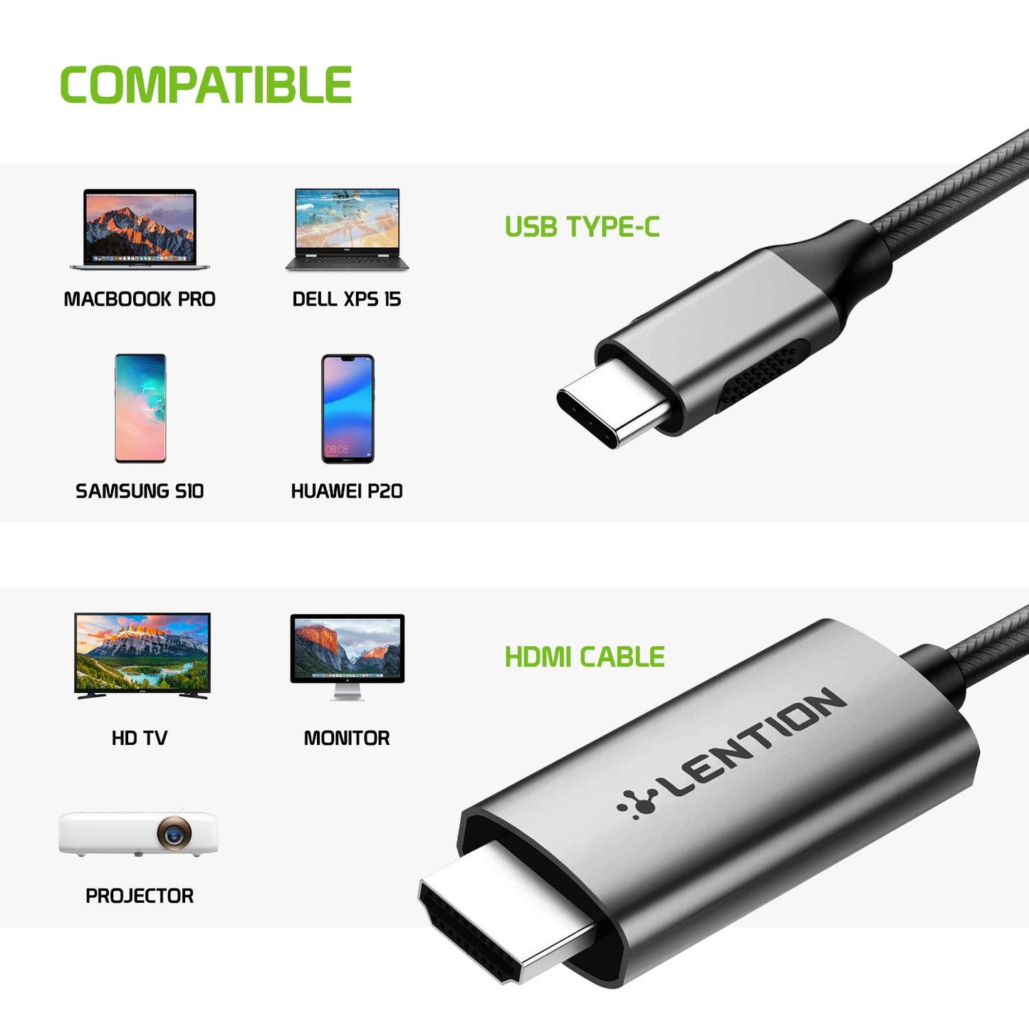DCHDMI6 - Cellet 6 ft Male to Male USB C to HDMI Cable for iPad Pro 11in/12.9in, MacBook Air 2018/2017/2016, Google Chromebook Pixel, Nintendo Switch