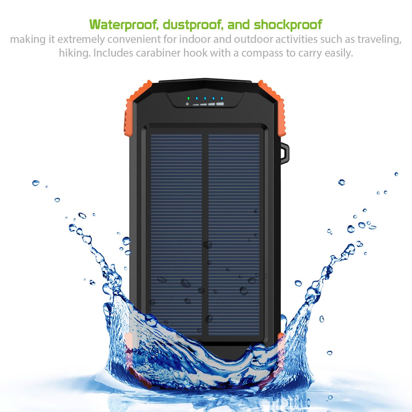 BMA10000OR -Solar Power Bank 10000mAh Universal Charging Pad Dual USB/Type C Micro USB Input -Orange