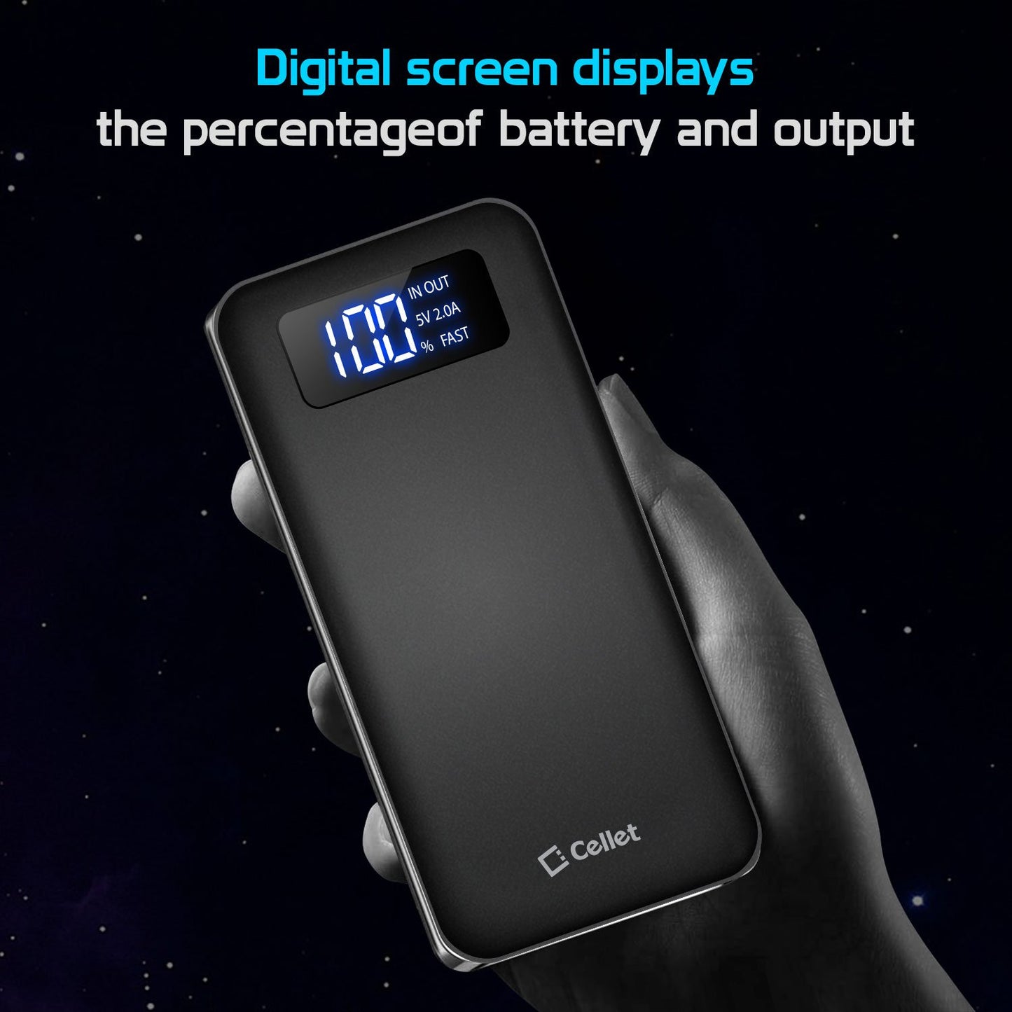 BA10001BK - Portable Battery Power Bank Slim 10,000mAh Smart Digital Display Screen -Black