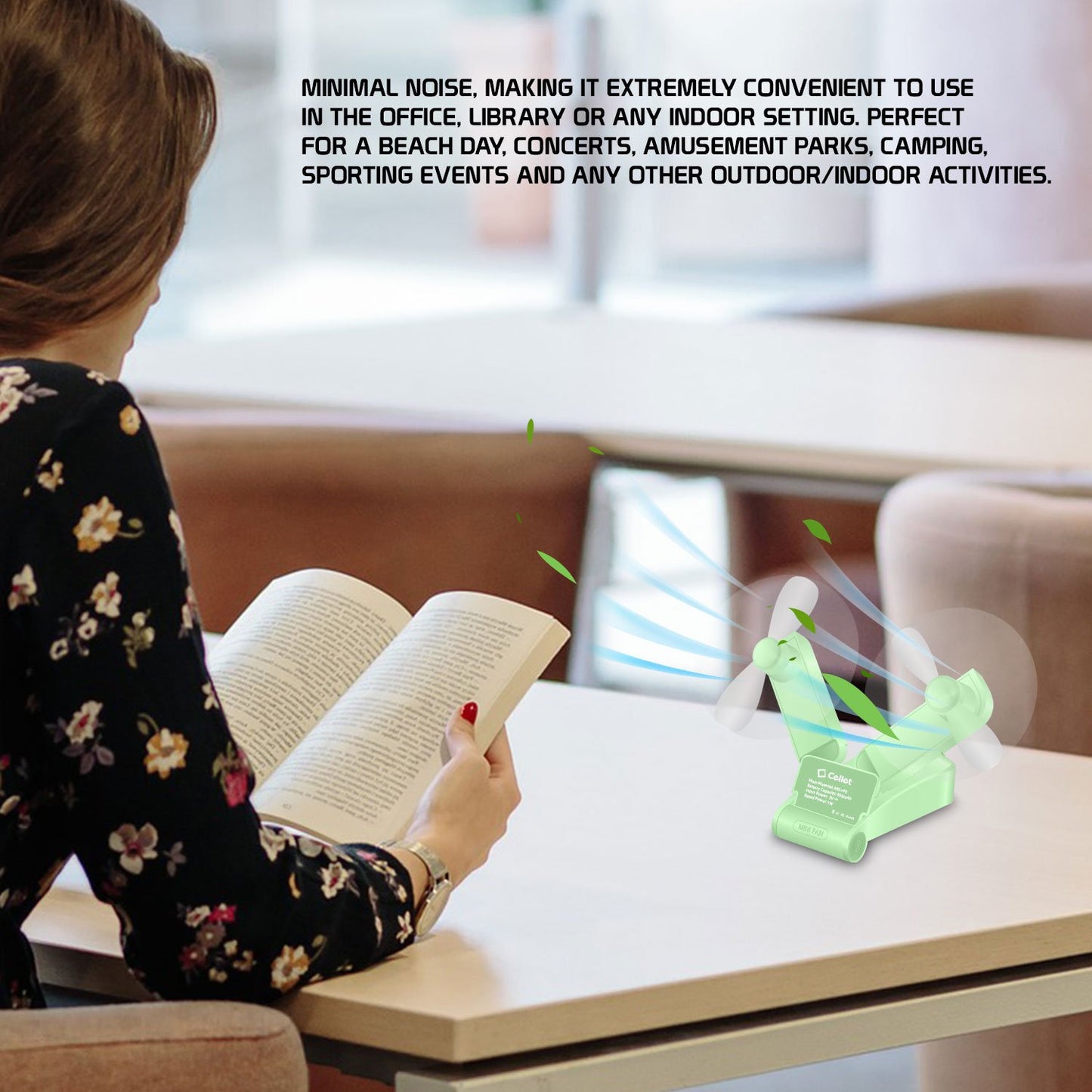 FAN500GR- 2-in-1 Mini Handheld Fan 500mAh Dual Fan Heads - Green