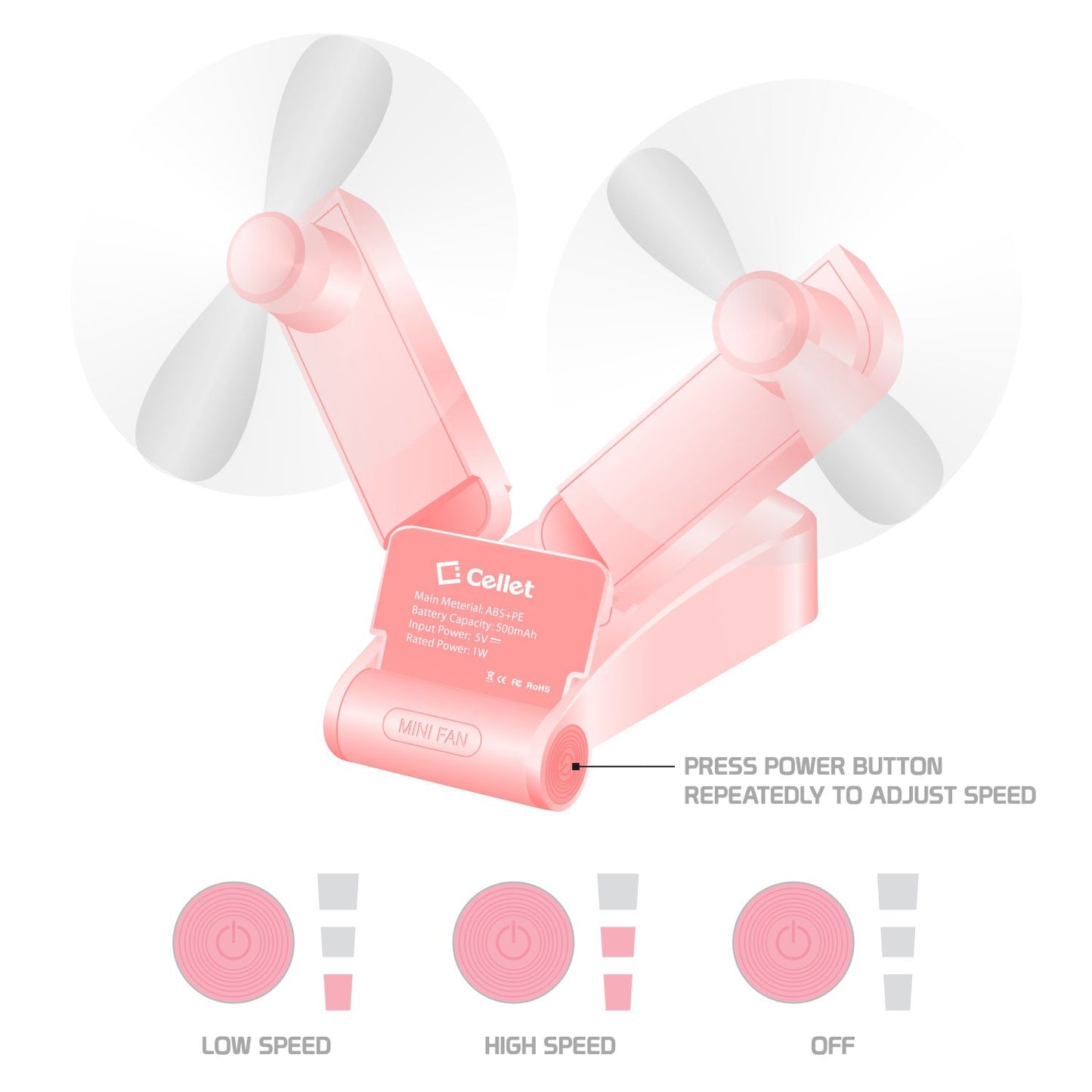 FAN500GR- 2-in-1 Mini Handheld Fan 500mAh Dual Fan Heads - Green