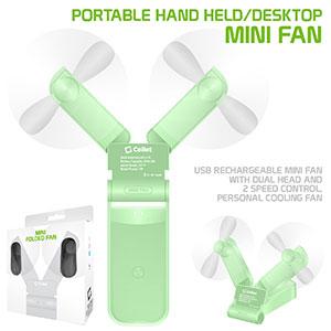 FAN500GR- 2-in-1 Mini Handheld Fan 500mAh Dual Fan Heads - Green