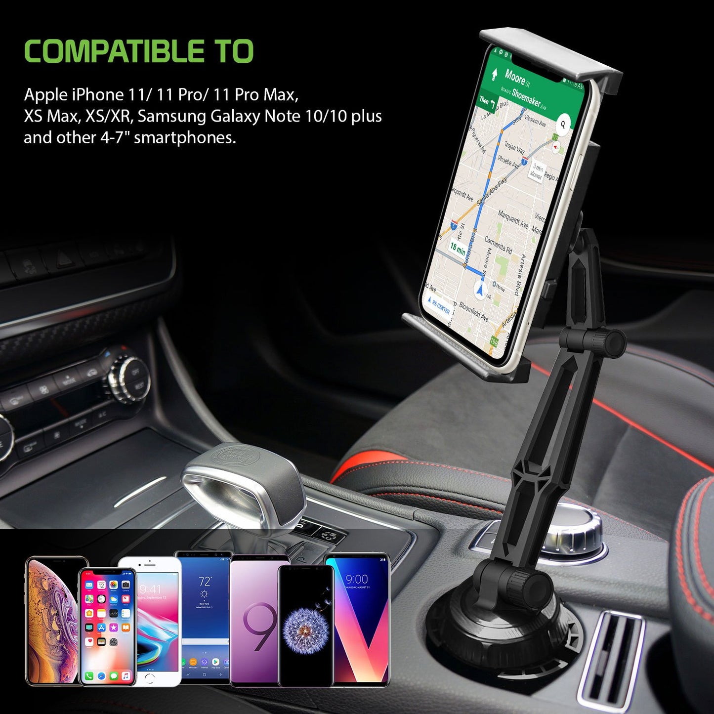 PH620 -  Cellet Tablet/Smartphone Cup Holder Mount, Cup Holder Mount with Adjustable Base Compatible to iPhone iPads, Tablets, Smartphones, GPS