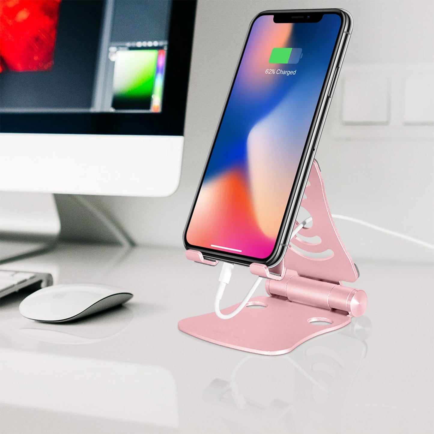 Rose Gold Desktop Phone Stand Smartphone Holder Mount, Durable Easy Folding.