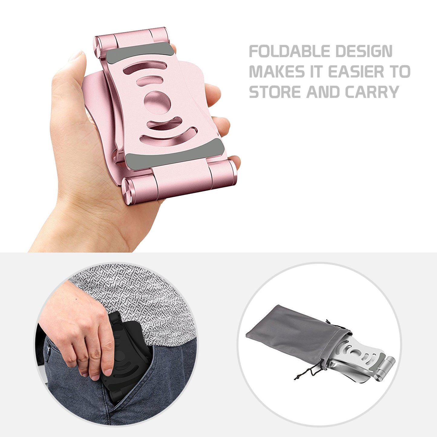 Rose Gold Desktop Phone Stand Smartphone Holder Mount, Durable Easy Folding.