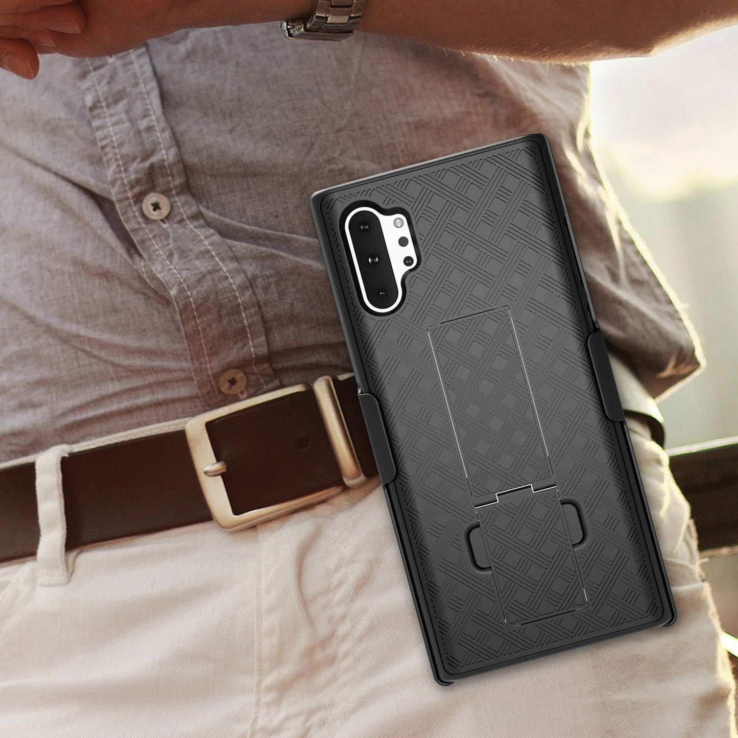 HLSAMN10P - Belt Clip Holster & Shell Case with Kickstand Heavy Duty Protection - Galaxy Note 10 Plus