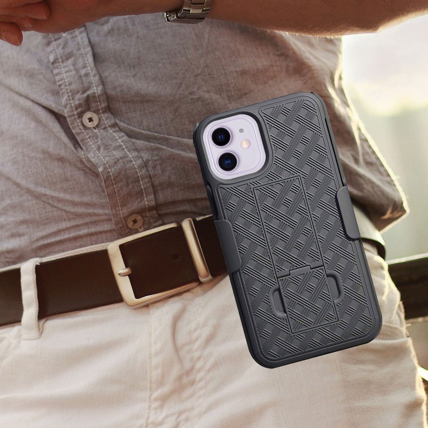 HLIPH11 - IPhone 11 Belt Clip Holster and Shell Case with Kickstand Heavy Duty Protection