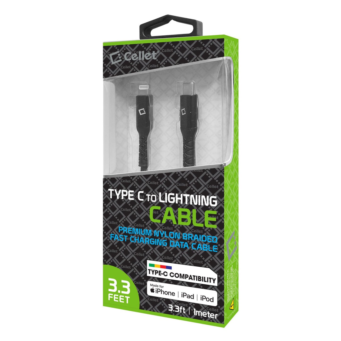 DCL40BK - USB Type C to MFI Lightning Data Cable, Cellet 3.3ft Braided USB Type C to Lighting Data Cable Compatible to Type C and Lightning Devices