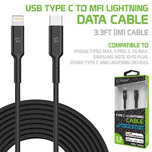 DCL40BK - USB Type C to MFI Lightning Data Cable, Cellet 3.3ft Braided USB Type C to Lighting Data Cable Compatible to Type C and Lightning Devices