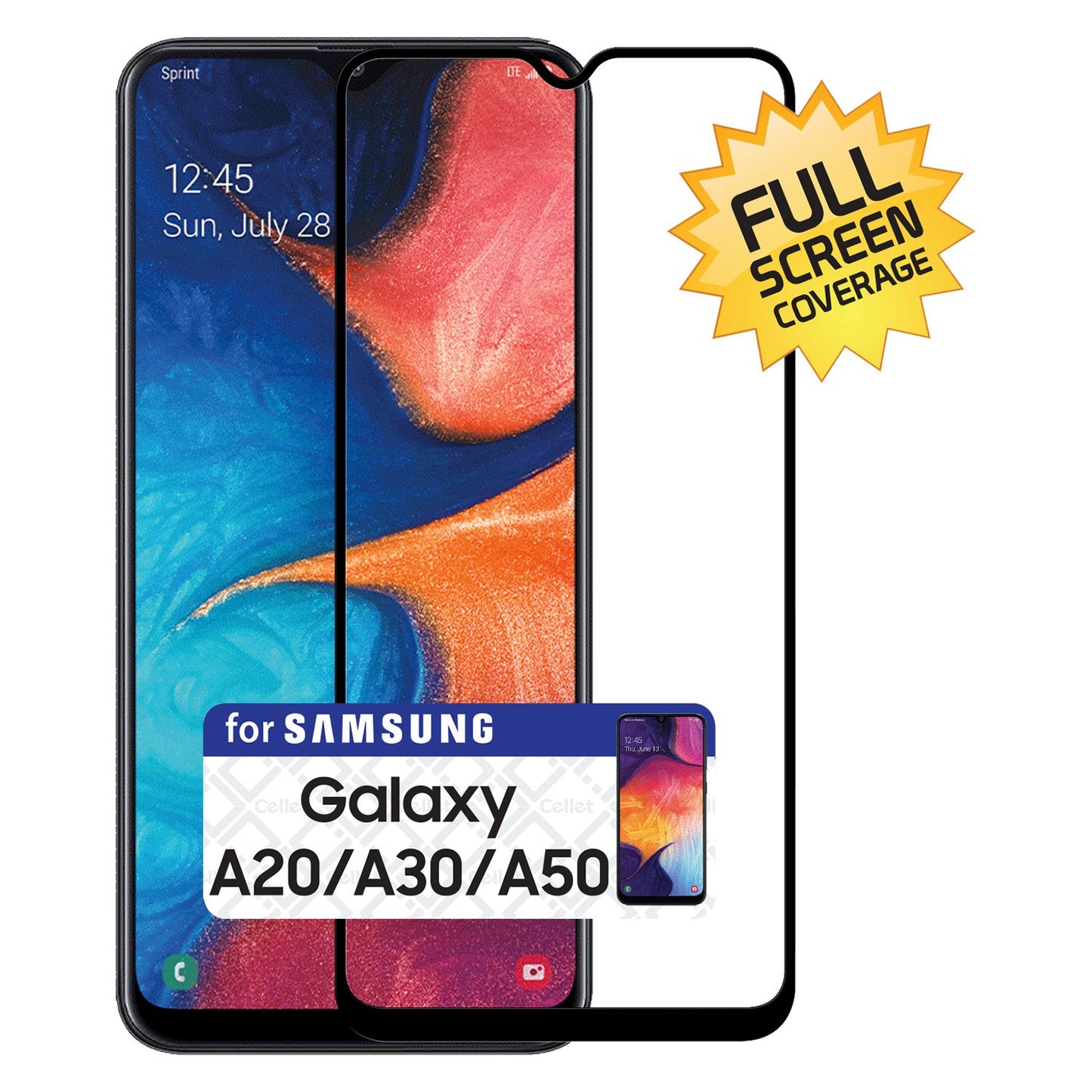 SGSAMA20 - Samsung Galaxy A20, Premium 3D Full Coverage Tempered Glass Screen Protector for Samsung Galaxy A20 by Cellet