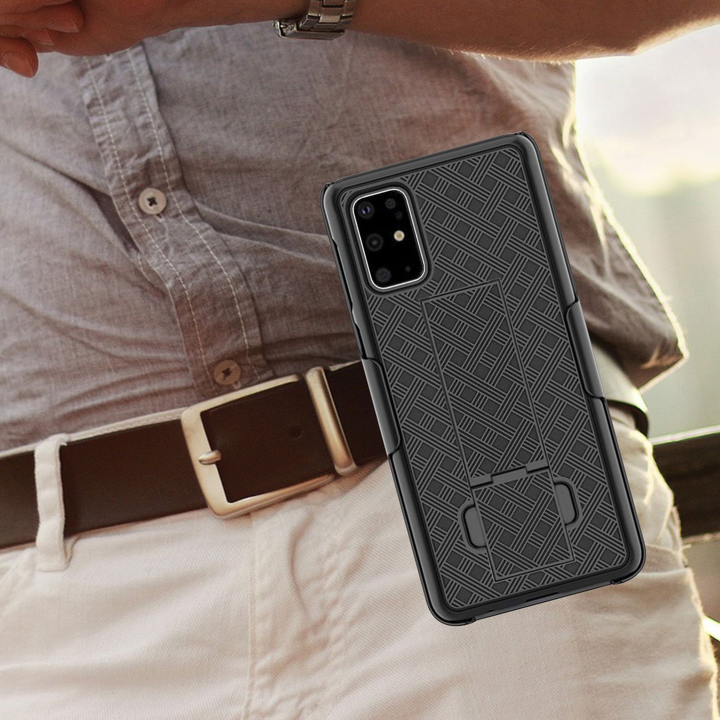 HLSAMS20P - Galaxy S20 Plus Holster, Shell Holster Kickstand Case with Spring Belt Clip for Samsung Galaxy S20 Plus – Black