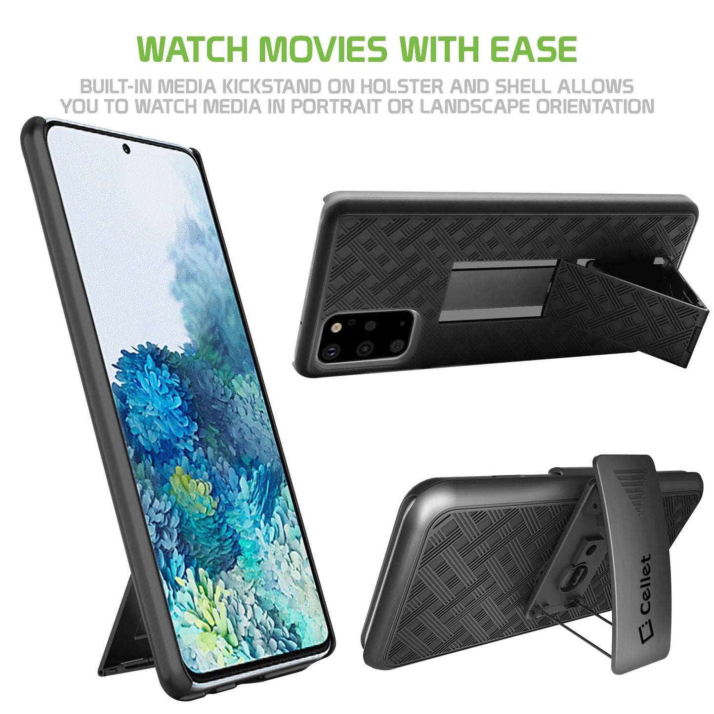 HLSAMS20P - Galaxy S20 Plus Holster, Shell Holster Kickstand Case with Spring Belt Clip for Samsung Galaxy S20 Plus – Black