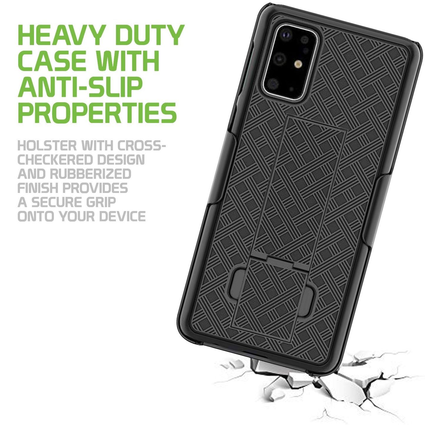 HLSAMS20P - Galaxy S20 Plus Holster, Shell Holster Kickstand Case with Spring Belt Clip for Samsung Galaxy S20 Plus – Black