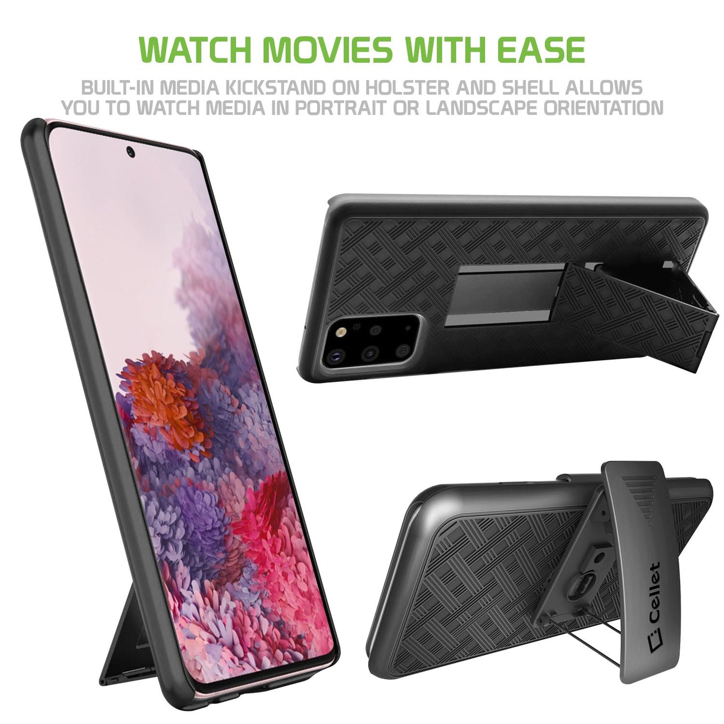 HLSAMS20 - Galaxy S20 Holster, Shell Holster Kickstand Case with Spring Belt Clip for Samsung Galaxy S20