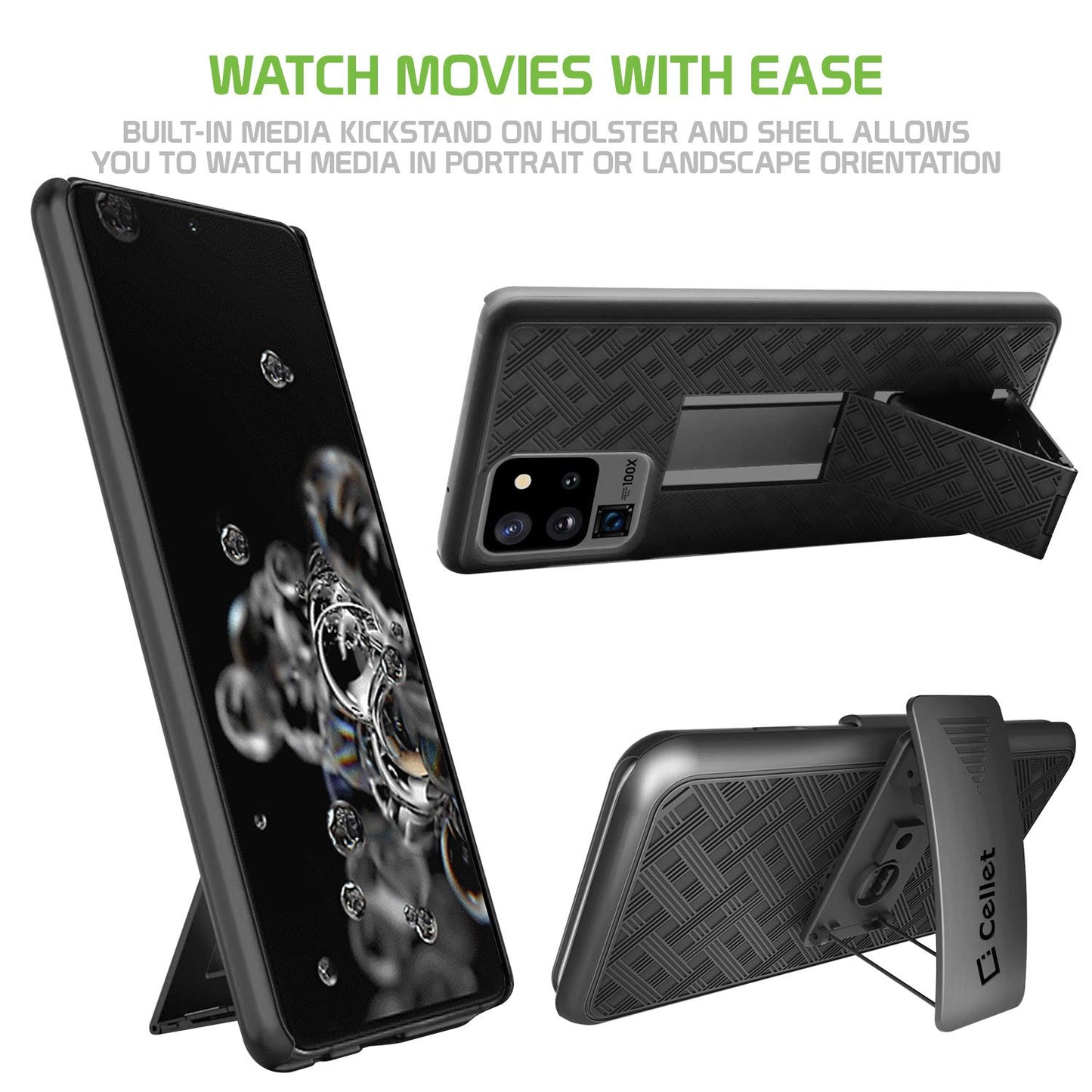 HLSAMS20U - Galaxy S20 Ultra Holster, Shell Holster Kickstand Case with Spring Belt Clip for Samsung Galaxy S20 Ultra – Black