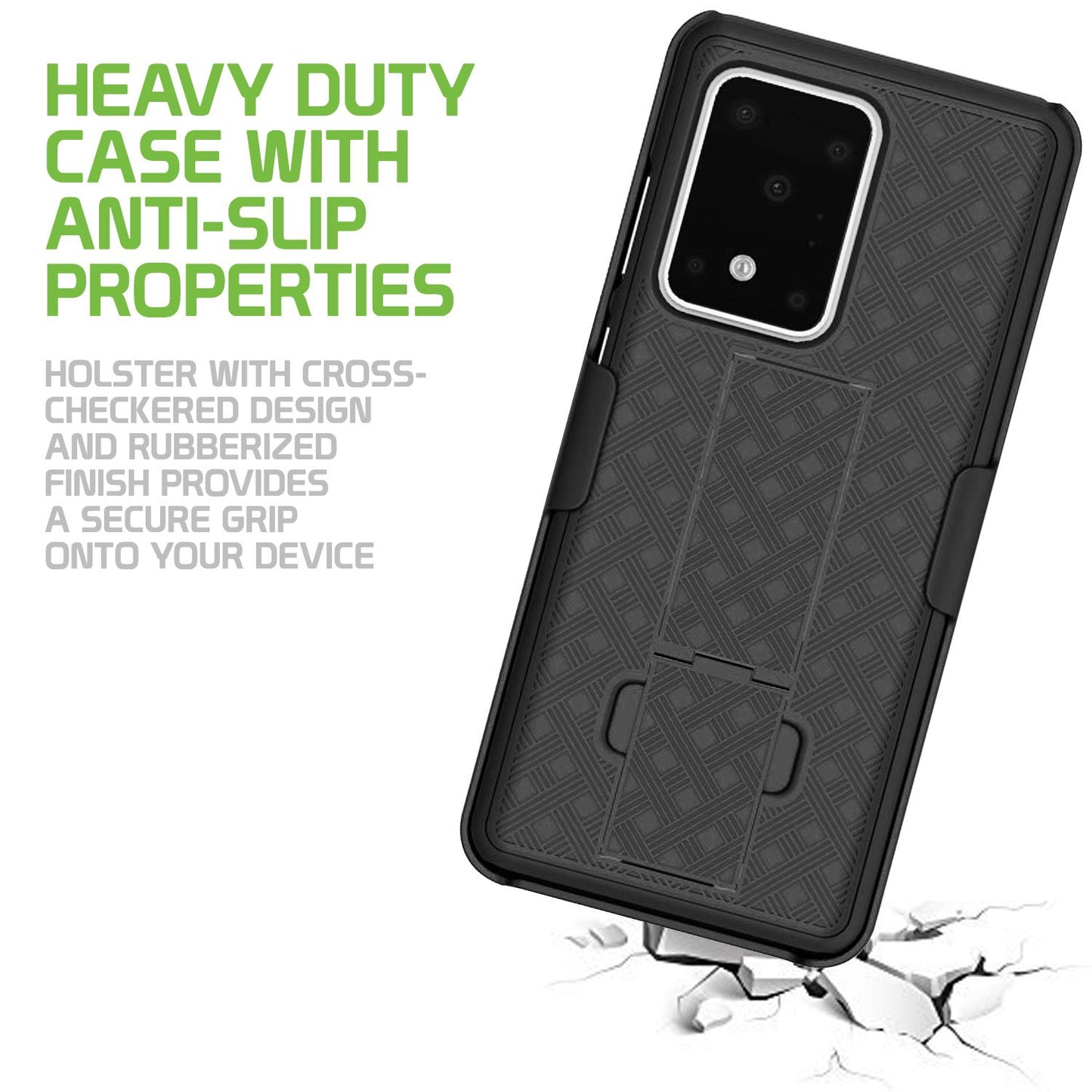 HLSAMS20U - Galaxy S20 Ultra Holster, Shell Holster Kickstand Case with Spring Belt Clip for Samsung Galaxy S20 Ultra – Black