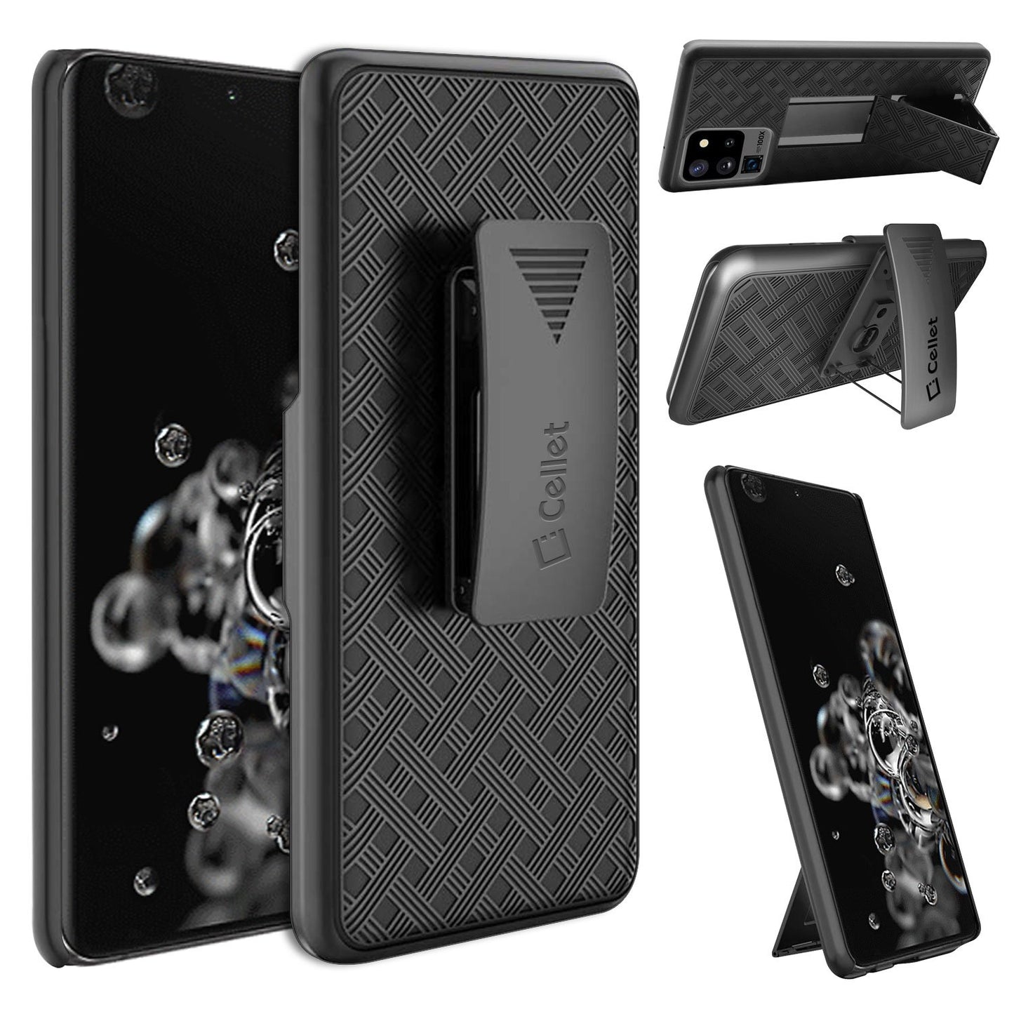 HLSAMS20U - Galaxy S20 Ultra Holster, Shell Holster Kickstand Case with Spring Belt Clip for Samsung Galaxy S20 Ultra – Black