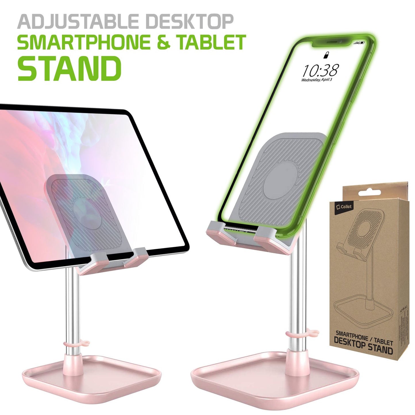 PH150PK - Adjustable Desktop Smartphone and Tablet Stand with Mini Shelf, Non-Slip Rubberized Grips and Base Compatible to Smartphones, Tablets, iPads