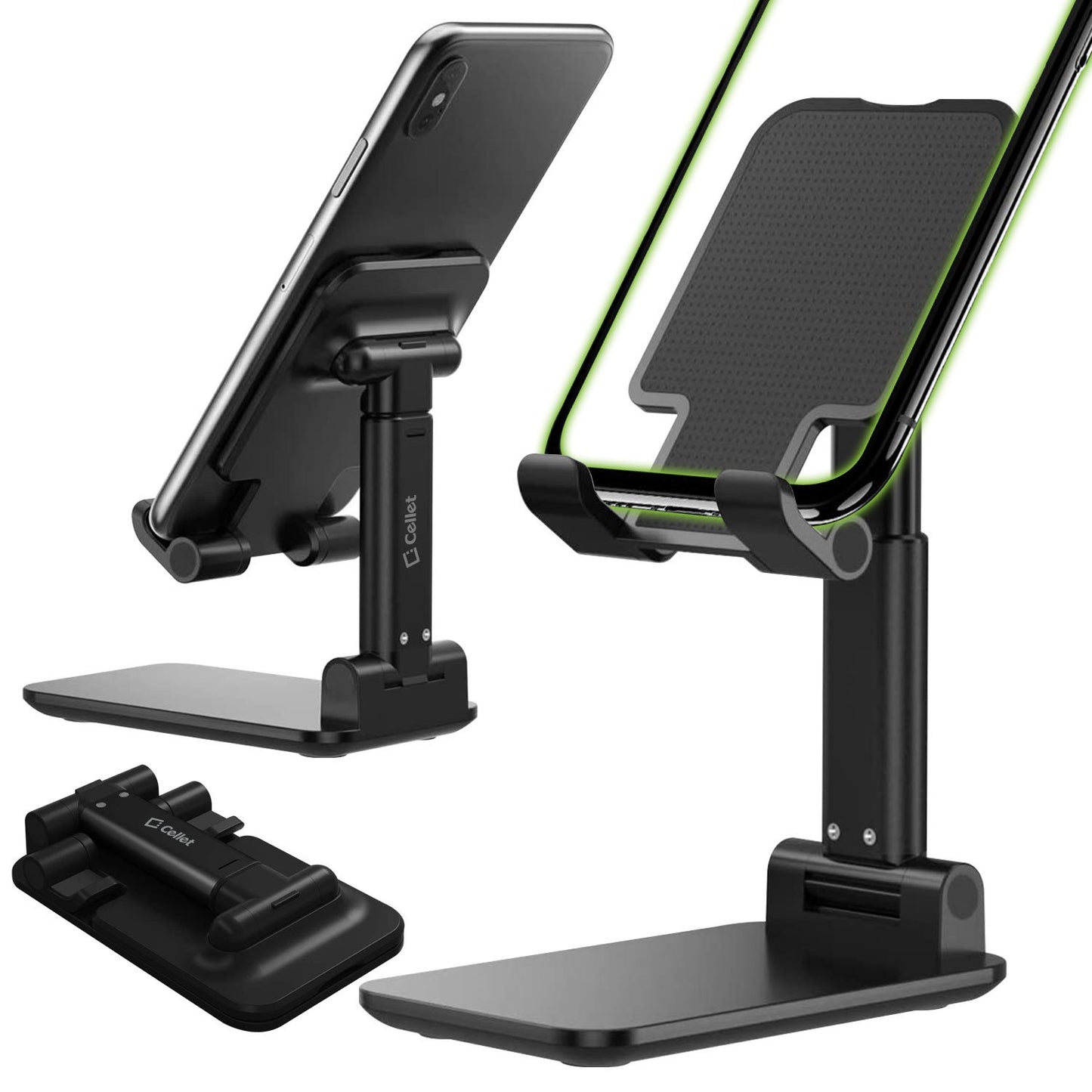 PH60BK -   Adjustable Desktop Smartphone and Tablet Stand with Non-Slip Rubberized Grips and Weighted Base Compatible to Smartphones, Tablets, iPads