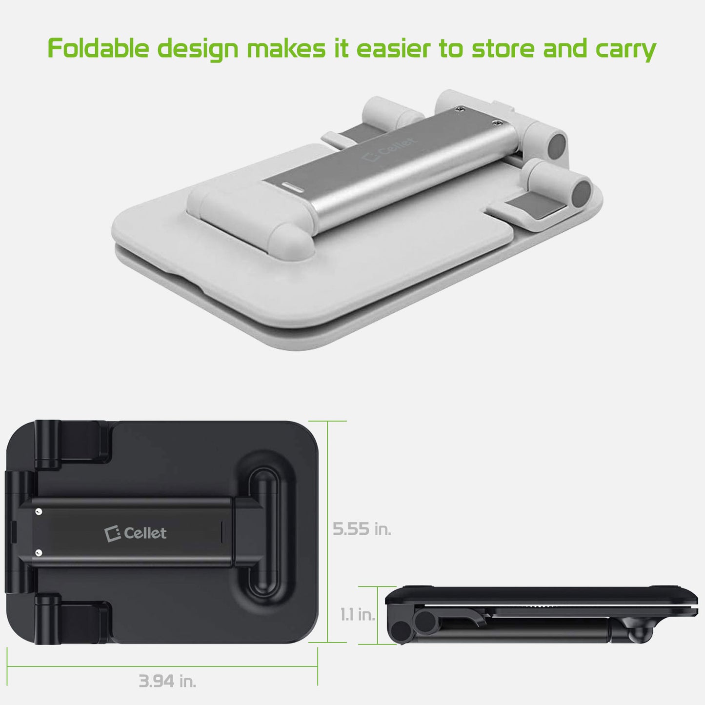 PHTAB60BK - Foldable Heavy Duty Adjustable Smartphone and Tablet Stand with Non-Slip Rubberized Grips and Weighted Base for Smartphones, Tablets/iPads
