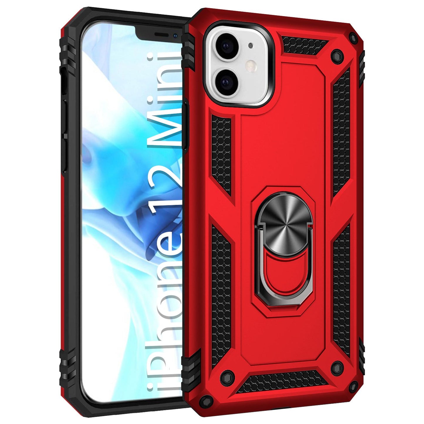 CCIPH12IFRD - iPhone 12 Mini Combo Case, Shockproof Case with Built in Ring, Kickstand and Magnet for Car Mounts Compatible to Apple iPhone 12 Mini