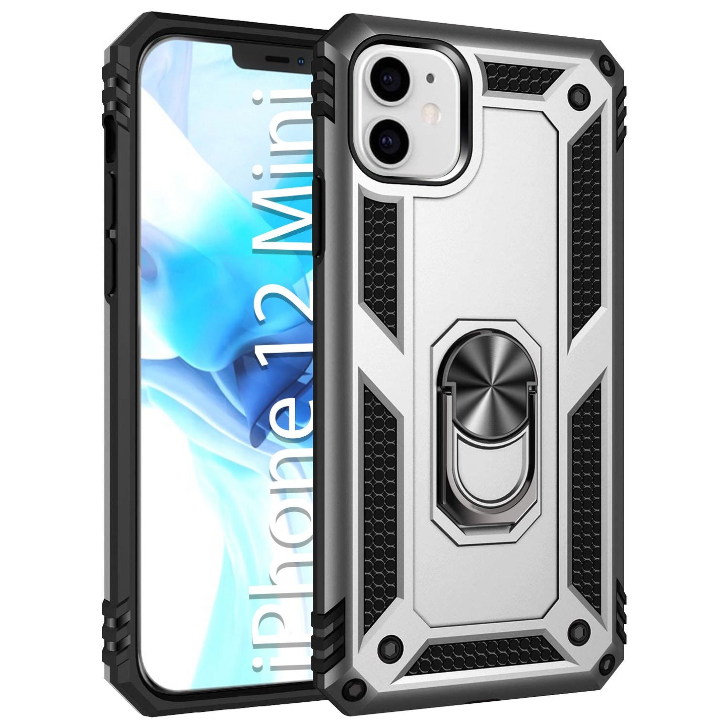 CCIPH12IFSL - iPhone 12 Mini Combo Case, Shockproof Case with Built in Ring, Kickstand and Magnet for Car Mounts Compatible to Apple iPhone 12 Mini