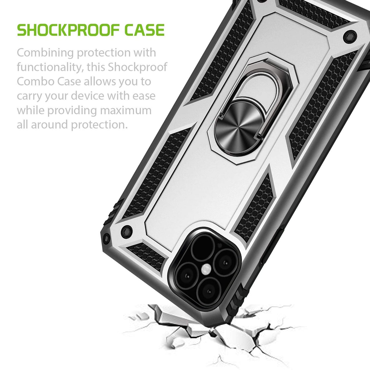 CCIPH12IFSL - iPhone 12 Mini Combo Case, Shockproof Case with Built in Ring, Kickstand and Magnet for Car Mounts Compatible to Apple iPhone 12 Mini