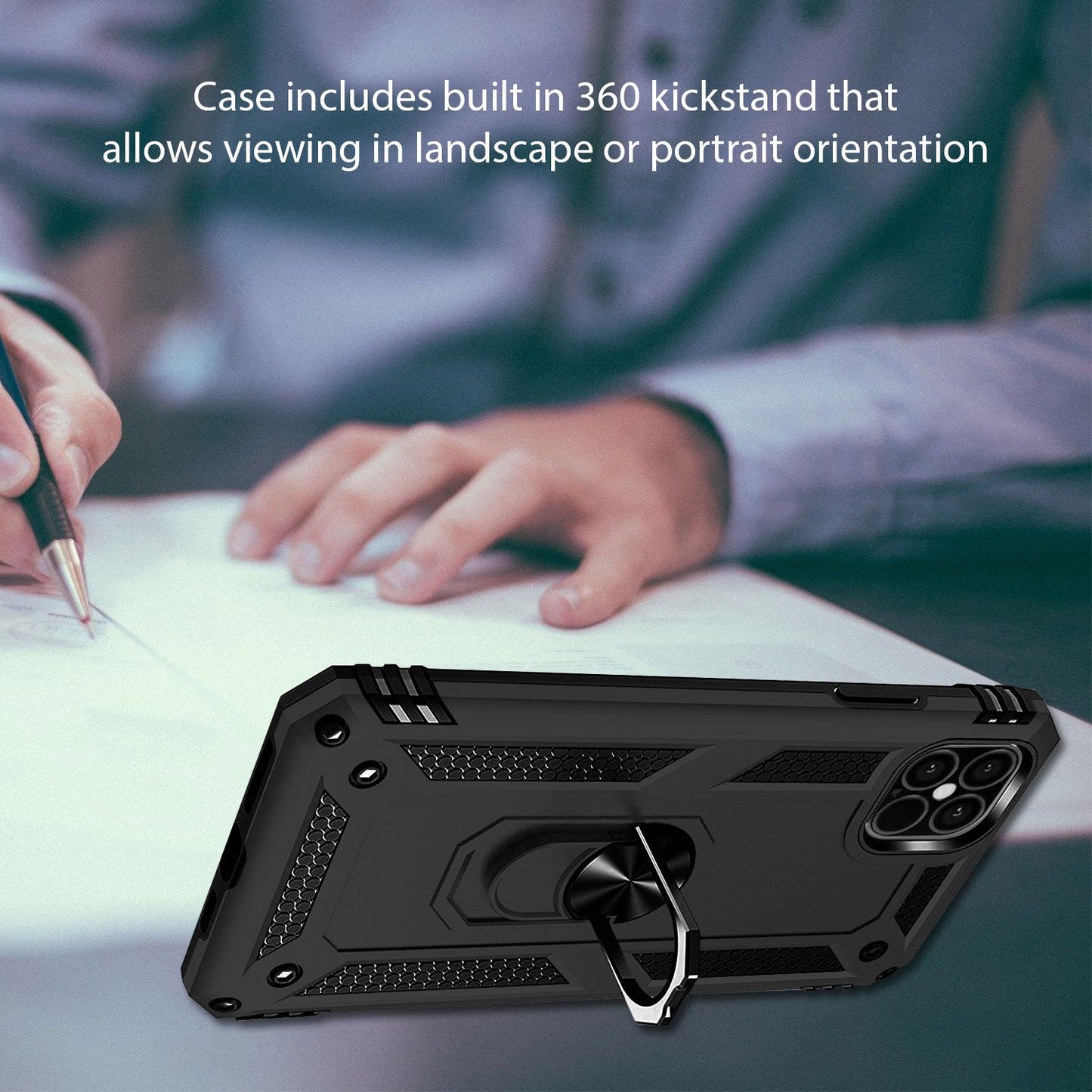 CCIPH12PMIFBK - Shockproof Case with Built in Ring, Kickstand and Magnet for Car Mounts Compatible to Apple iPhone 12 Pro Max