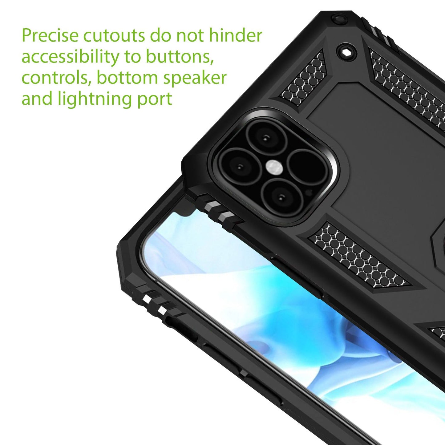 CCIPH12PMIFBK - Shockproof Case with Built in Ring, Kickstand and Magnet for Car Mounts Compatible to Apple iPhone 12 Pro Max