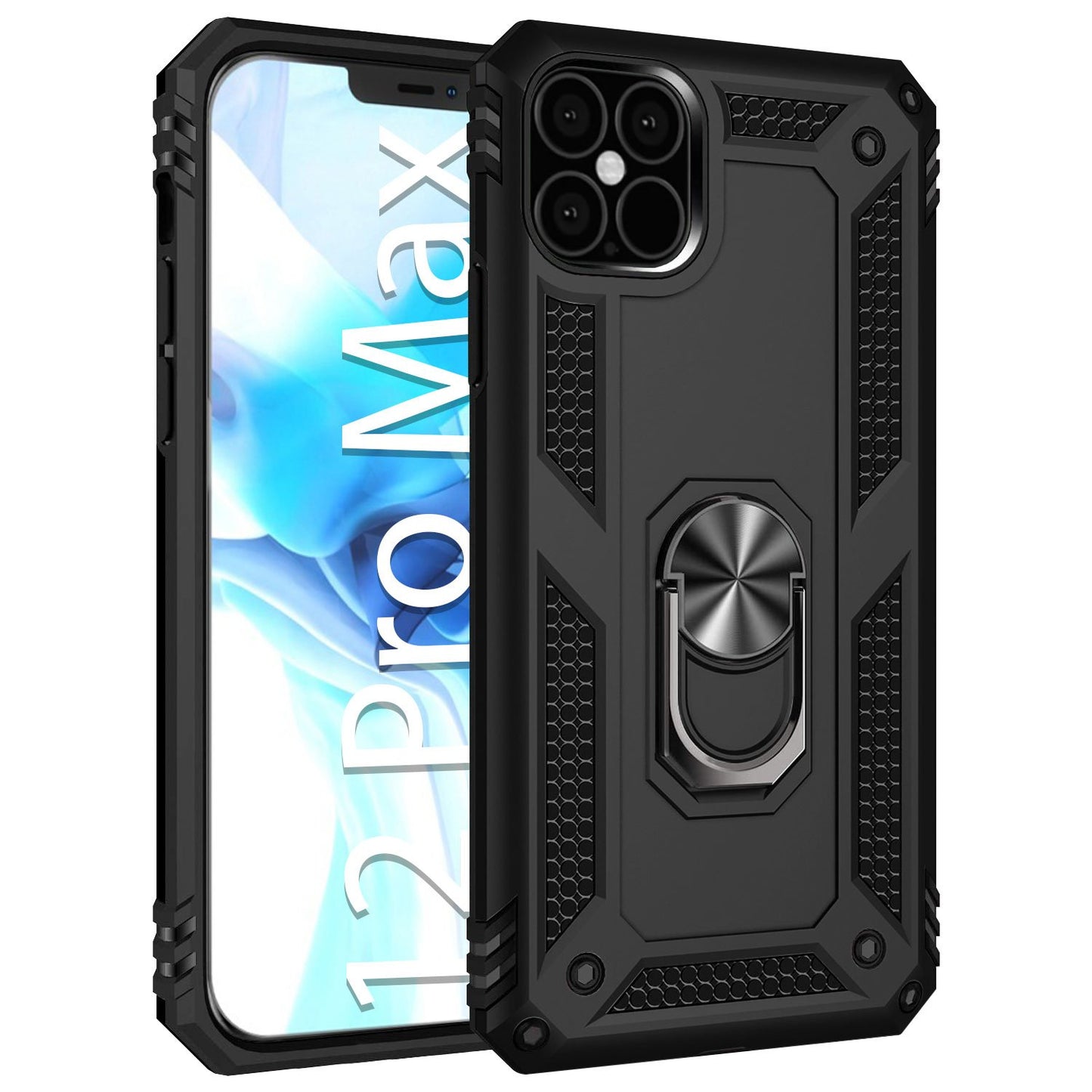 CCIPH12PMIFBK - Shockproof Case with Built in Ring, Kickstand and Magnet for Car Mounts Compatible to Apple iPhone 12 Pro Max