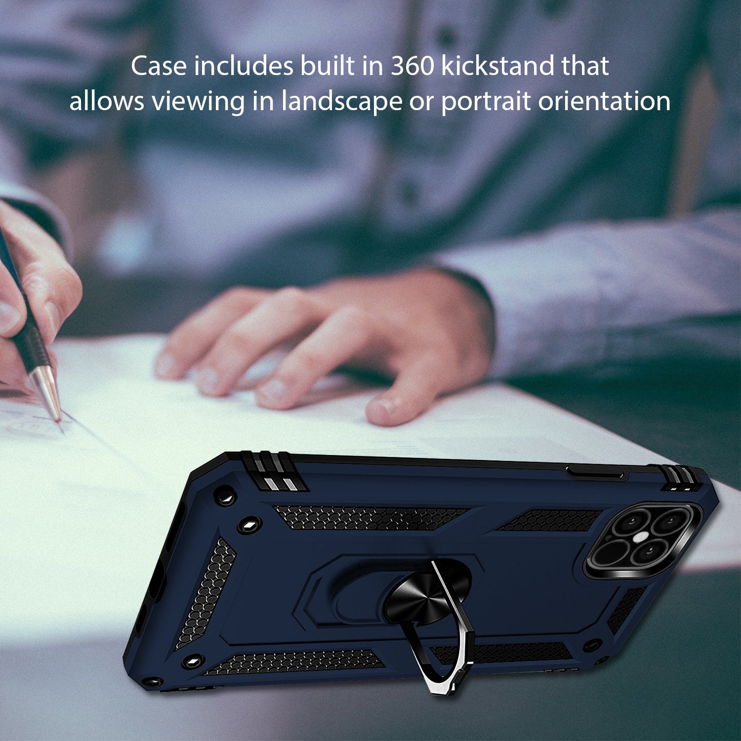 CCIPH12PMIFBL - Shockproof Case with Built in Ring, Kickstand and Magnet for Car Mounts Compatible to Apple iPhone 12 Pro Max