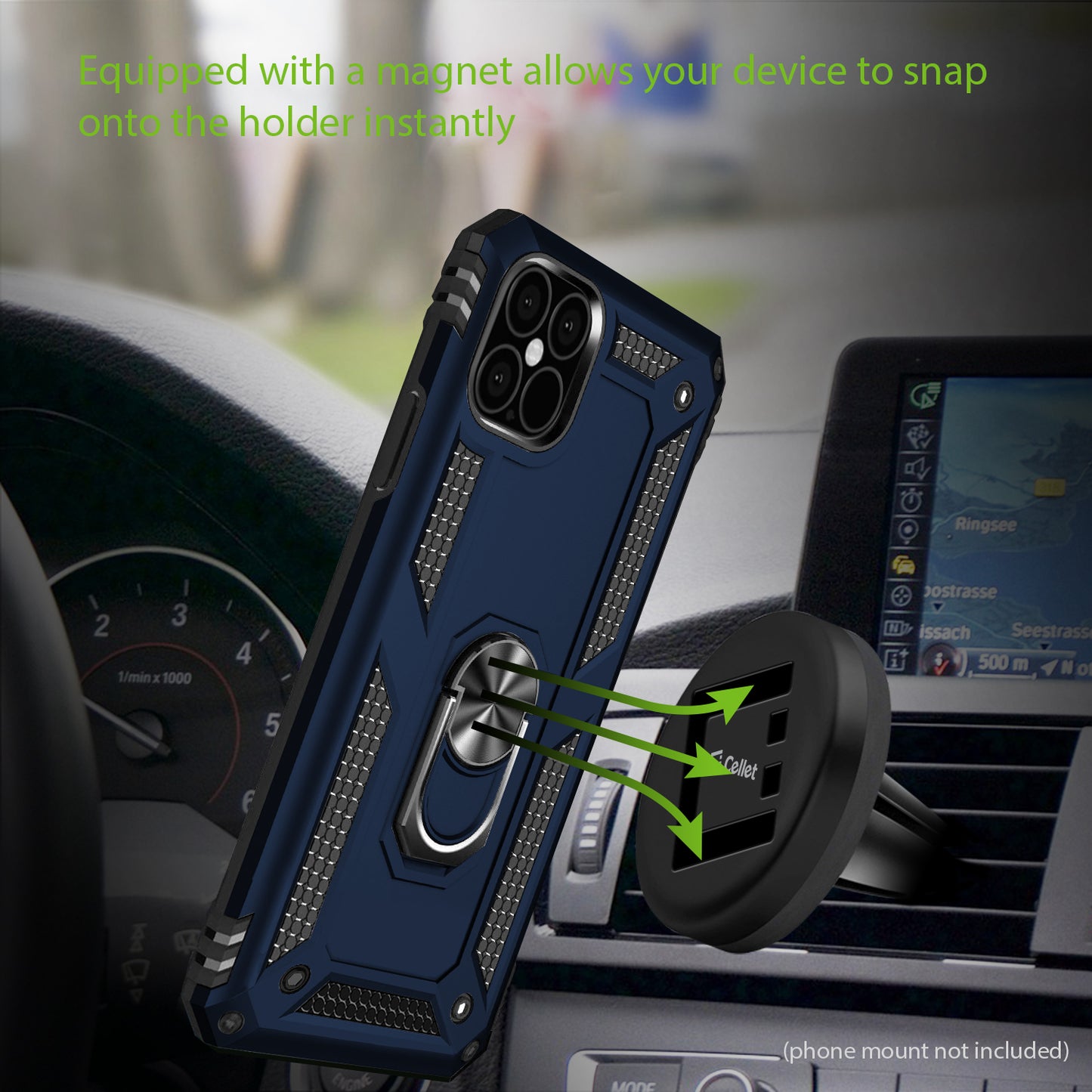 CCIPH12PMIFBL - Shockproof Case with Built in Ring, Kickstand and Magnet for Car Mounts Compatible to Apple iPhone 12 Pro Max