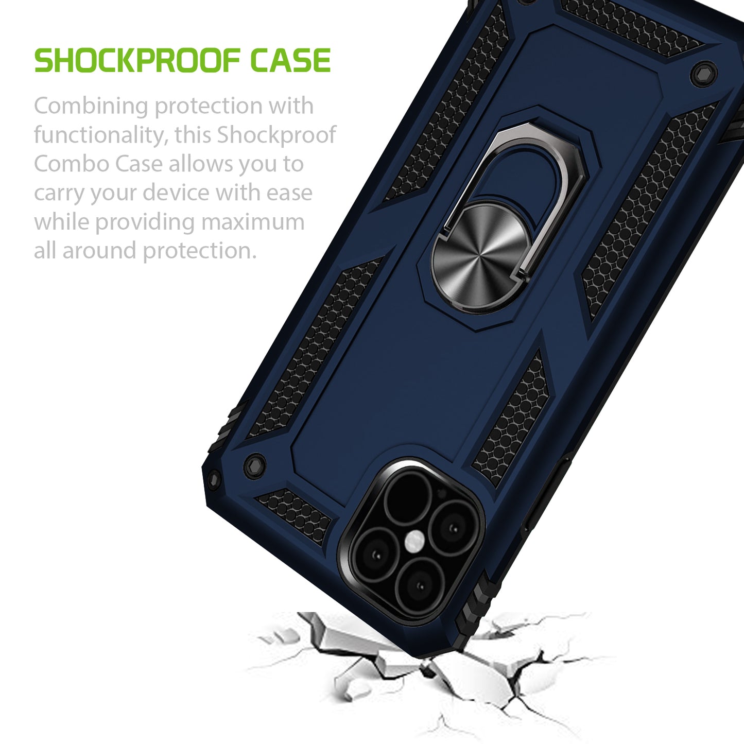 CCIPH12PMIFBL - Shockproof Case with Built in Ring, Kickstand and Magnet for Car Mounts Compatible to Apple iPhone 12 Pro Max