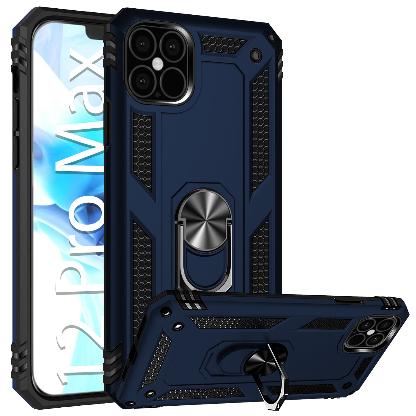 CCIPH12PMIFBL - Shockproof Case with Built in Ring, Kickstand and Magnet for Car Mounts Compatible to Apple iPhone 12 Pro Max