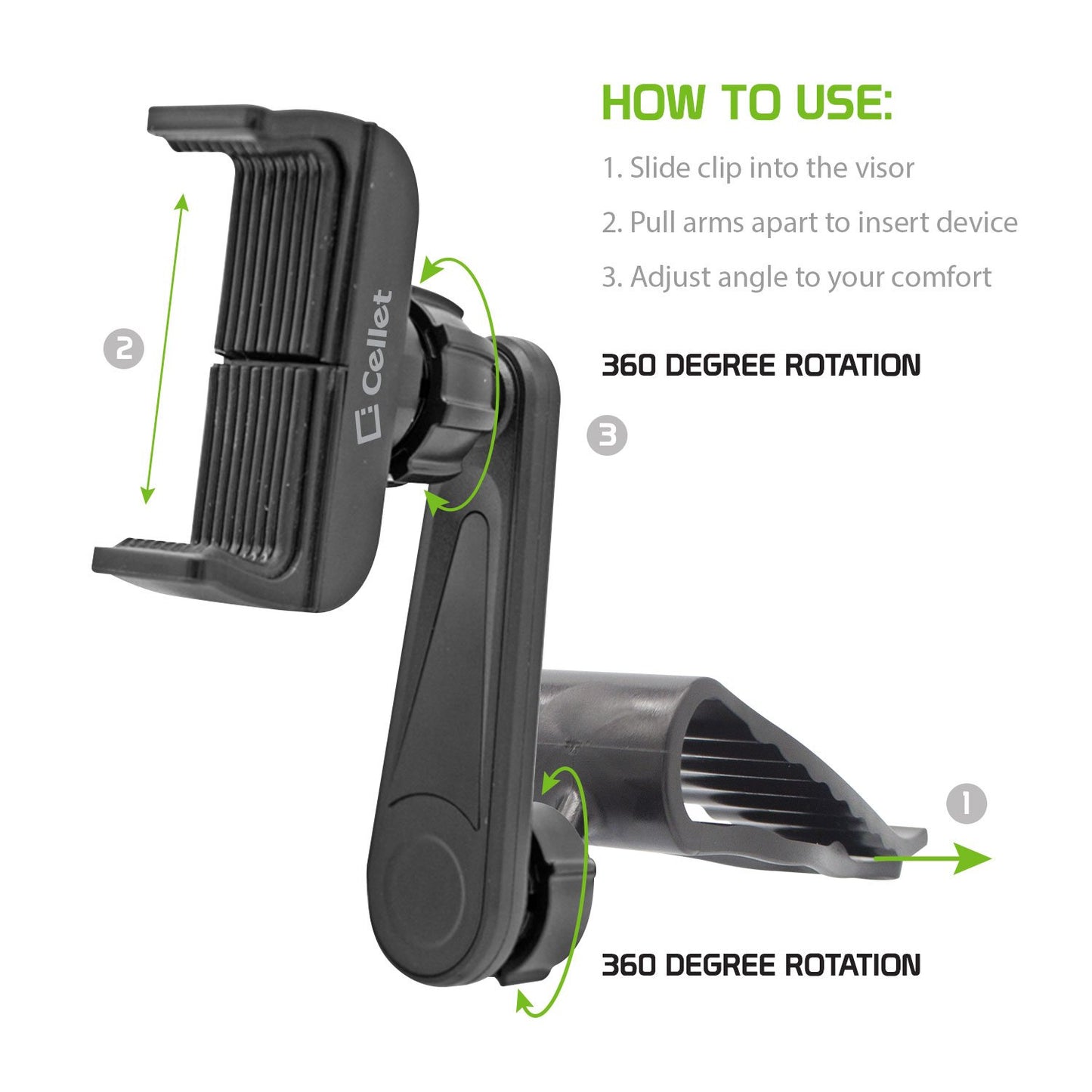 PH710 - Sun Visor Phone Mount, Sun Visor Clip Phone Mount Holder with 360 Degree Rotation Compatible to all Smartphones