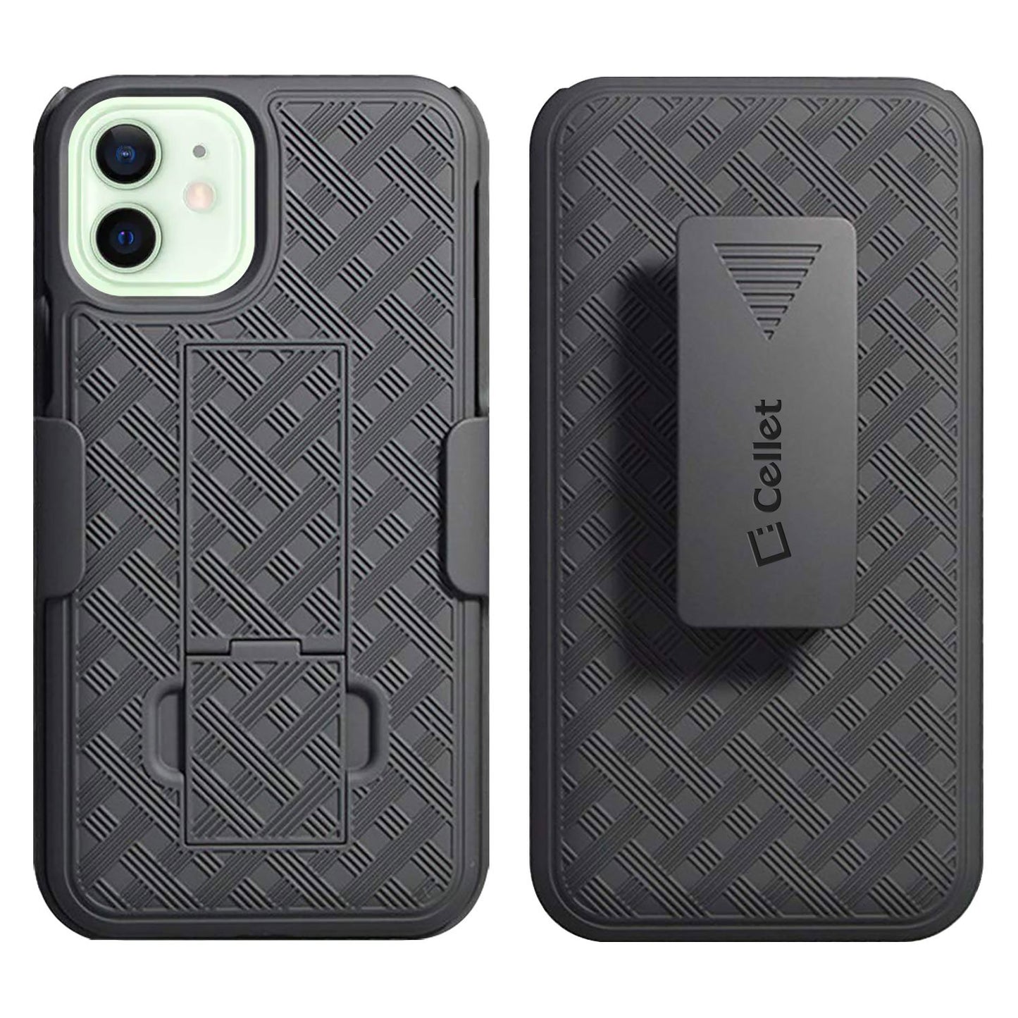 HLIPH12MINI - Cellet iPhone 12 Mini Holster Case – Heavy-Duty Shell Cover with 360° Rotating Belt Clip & Kickstand – Rugged Shockproof Protection – Black