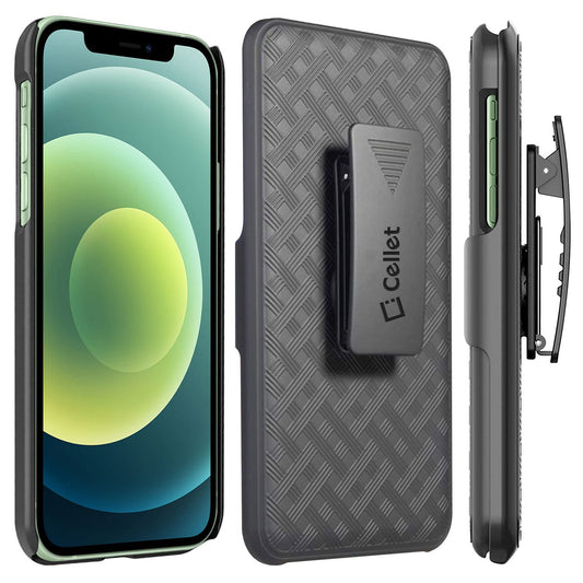 HLIPH12MINI - Cellet iPhone 12 Mini Holster Case – Heavy-Duty Shell Cover with 360° Rotating Belt Clip & Kickstand – Rugged Shockproof Protection – Black